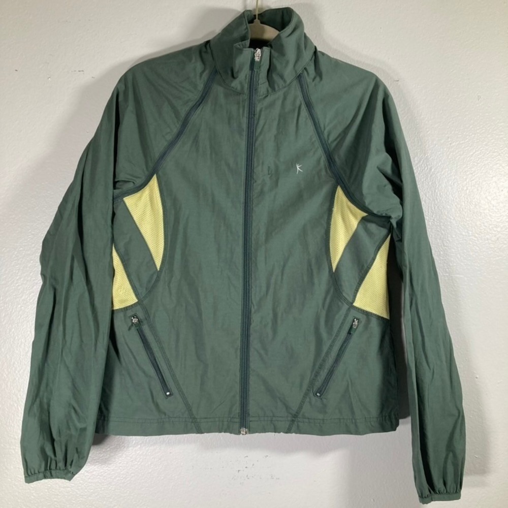Danskin Now Womens m 8/10 Pine Green Mesh Panel Full Zip Windbreaker Jacket